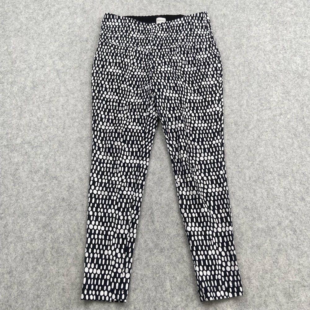 Chico's Pants Womens 1 (29x25) Black Polka Dot Crop Knit Pull On Stretch *WEAR*